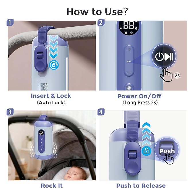 Rechargeable Hands-Free Baby Rocker & Sleep Soother – Portable Vibration Device with 6 Levels, 21 Melodies & Smart Sensor – Fits Most Strollers, Car Seats & Baby Gear, Travel Essential for Newborns