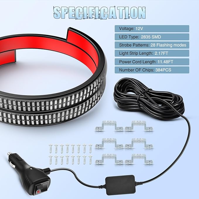 Nilight 2PCS 24 inch Truck Grille Strobe Lights Strip 384 LED Emergency Light Red Flexible Side Flashing Warning Caution Safety Waterproof Lighting Kit for Trucks Tow Plow Construction Vehicles