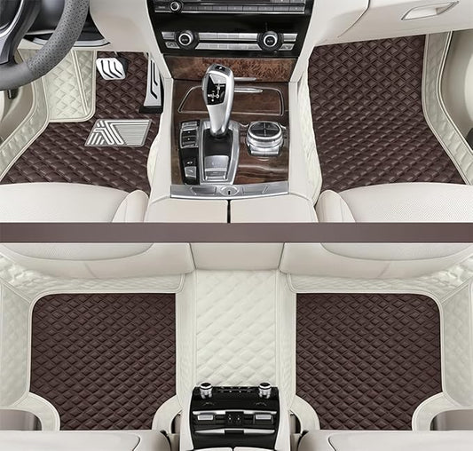 Custom Making Car Floor Mats for 98% Sedan SUV Car Protection Full Coverage Mats Anti-Slip Leather Floor Liners All Weather Car Floor Mats (White+Business Coffee)