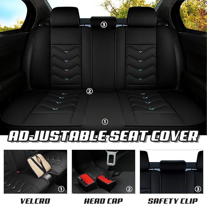 Car Seat Covers for KIA Sedona 2003-2021, Premium Nappa Leather Car Seat Cover, Stylish Sport Seat Covers， Automobile Seat Cover Sets.(Luxury 5 Seats/Black Blue)