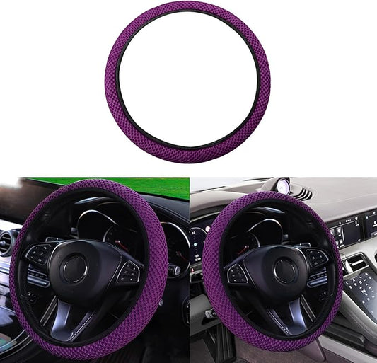 Elastic Stretch Car Steering Wheel Cover, Comfortable Steering Wheel Cover Universal for 14.5-15 Inch, Warm in Winter & Cool in Summer, Anti-Slip Breathable Ice Silk (Purple)