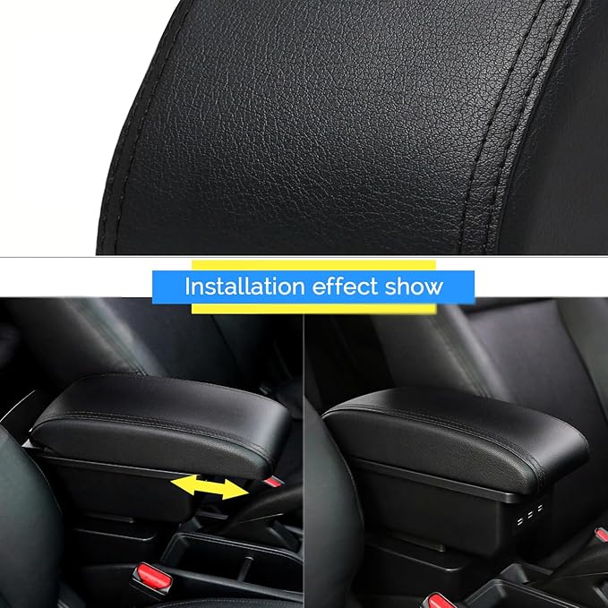 AULPHIKE Compatible with Nissan Note Armrest 2016-2018 Car Center Console Organizer Armrests Double Layer Storage with 3 USB（Black）