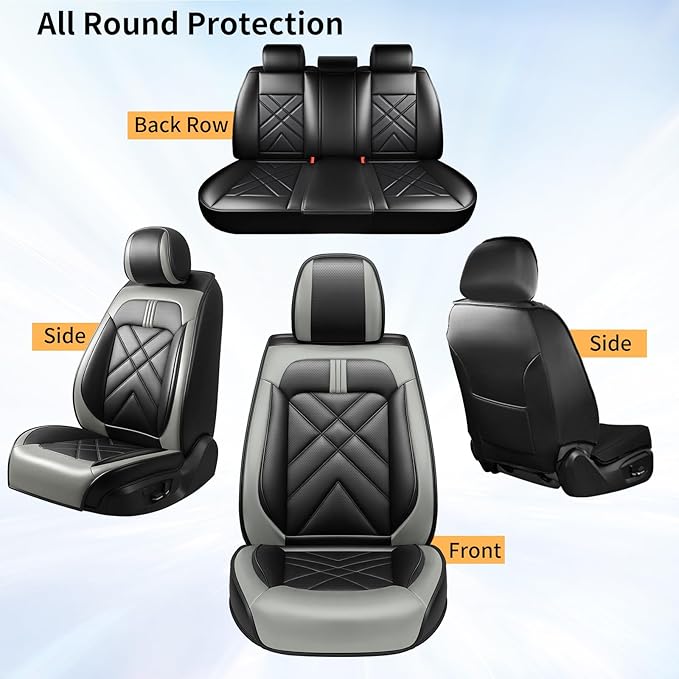 Car Seat Covers Compatible with Mazda 6 2007-2021, Full Coverage Premium Leather Waterproof Breathable Seat Covers, Automotive Seat Protectors, Airbag Compatible(Full Set Seats, Black Gray)