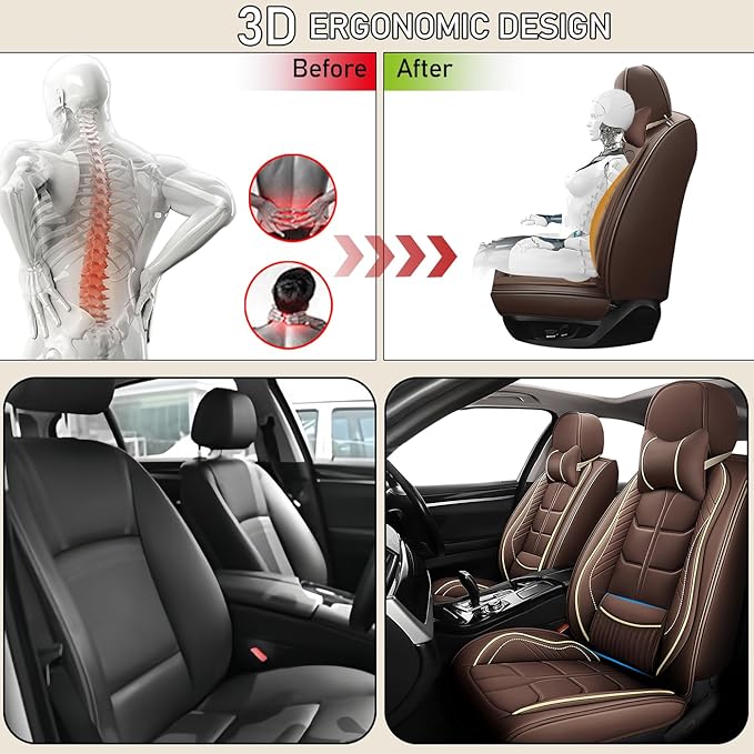 Leather Car Seat Covers Fit for Toyota C-HR CHR 2018-2024, 5 Seater Car Seat Cover, Premium Waterproof, Scratch Resistant Car Interior Accessories (Full Set with Pillow Coffee)