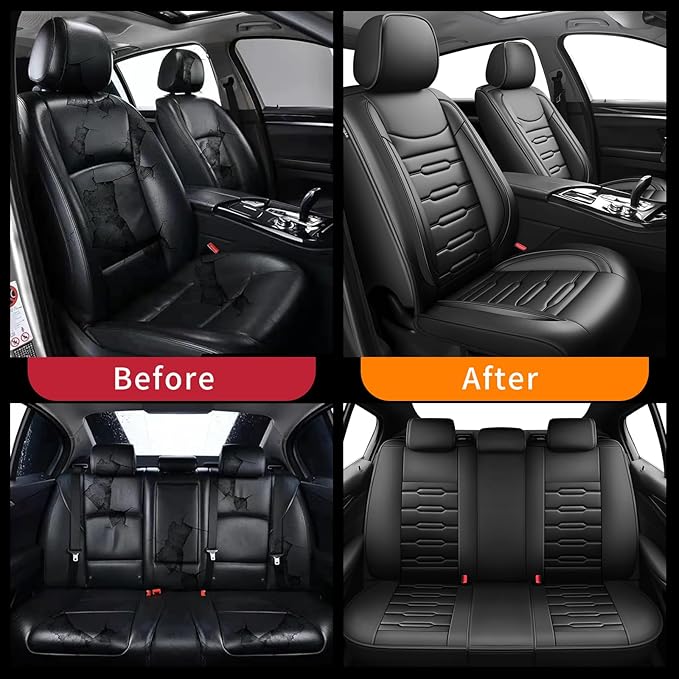 Fit Camry Car Seat Covers for Toyota Camry 2012-2024 2025 2026 - Upgraded Premium Waterproof & Breathable Leather, Airbag Compatible, All-Weather Seat Cushion Protector (Full Set, Black)