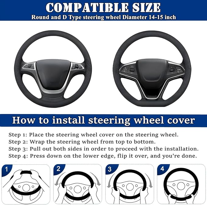 Soft Leather Car Steering Wheel Cover, Universal 15 Inch Colorful Rhinestones Anti-Slip Elastic Steering Wheel Covers for Most Cars, Sparkly Crystal Diamond for Women Girls (Red)