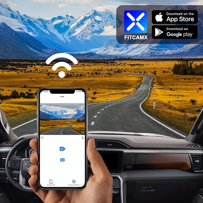 Fitcamx 4K Dash Cam Suitable for GMC Sierra 1500 2500HD 3500HD (HD2-6275, Small Cover) 2020-2026, OEM Factory Look, UHD 2160P Video, WiFi & APP, Loop Recording, G-Sensor, Plug & Play, 64GB Card
