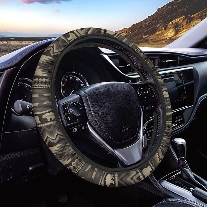SEANATIVE Bear US Flag Vehicle Steering Wheel Cover Universe Space Universal Stretch Wrap Covers Auto Accessiores 15 inch fit Most Car Van Truck Sedan