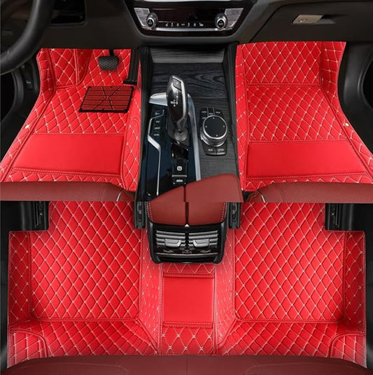 Custom Personalized Floor Mats for Cars，Luxury Full Coverage All Weather Car Floor Mats，Anti-Slip Leather Car Mat Set ，Custom Floor Mats for 99% of Cars, Trucks & SUVs (red White)