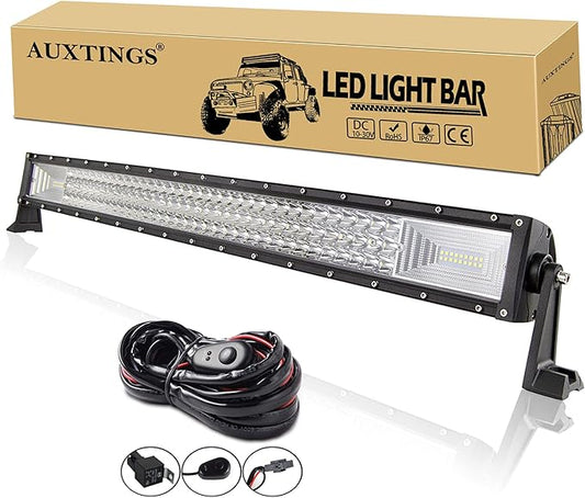 AUXTINGS 32 inch 405W LED Light Bar Triple Row Spot Flood Beam Work Light with Wiring Harness kit Switch for Trucks Tractor 4X4 Boat Off Road Auto Fog Driving Lamp 12V 24V Waterproof IP67