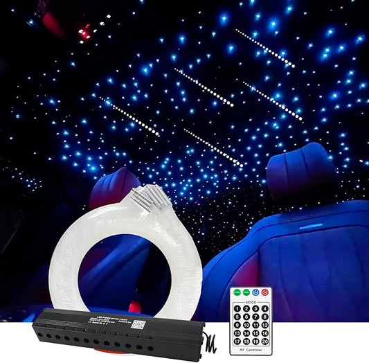 AMKI 96pcs*0.04in*13.1ft Pure White Meteor Shooting Stars Effect Fiber Optic Lights Kit,12 Holes LED MeteorLight Engine with Bluetooth+RF Remote Control 20 Meteor Modes