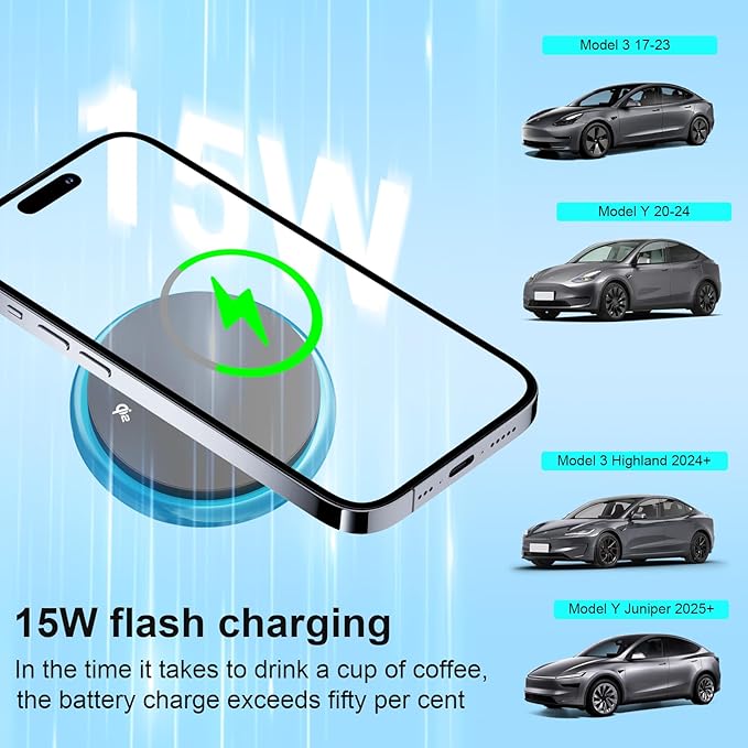 Wireless Car Mount Charger Fast Charging for Tesla Model 3/Y/3 Highland/Y Juniper (Model Y Juniper 2025+, with OBD Charger)