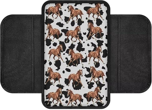 Horses Cow Spot Print Center Console Covers for Cars Wear-Resistan Vehicle Armrest Cover Pad Waterproof Box Cover Protector Armrest Cover Center Console Pad