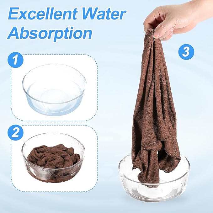HARFINGTON 4 Pack Microfiber Cleaning Cloth, 24" x 12" Multi-Functional Cleaning Towels Reusable Absorbent Rags for Car Wash Kitchen Household Window Clean, Brown