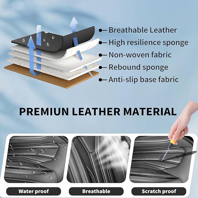 Fit Sonata Car Seat Covers Premium Leather for Hyundai Sonata 2007-2025 2026. Waterproof， Breathable, Scratch-Resistant & All-Weather Seat Cushion Protector（Front Seat,All Black