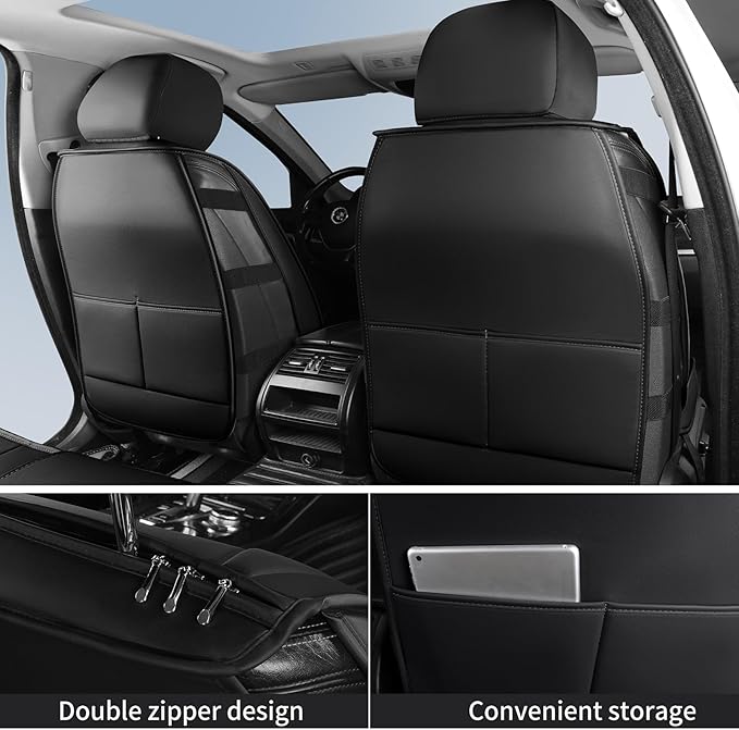 Car Seat Covers Front Pair, Breathable Nappa Leather Seat Covers for Cars, Universal Auto Interiors Car Seat Cushions for Most Sedans SUV Truck (2 PCS Front Seat, Black + Cream)