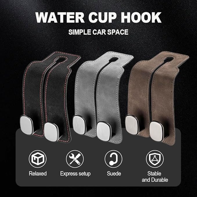2026 New 2 in 1 Car Seat Back Storage Hook, Car Backseat Organizer Accessories, Premium Leather Headrest Hook for Auto Hooks Organizer for Handbag Purse Coat Bags (2, Brown)