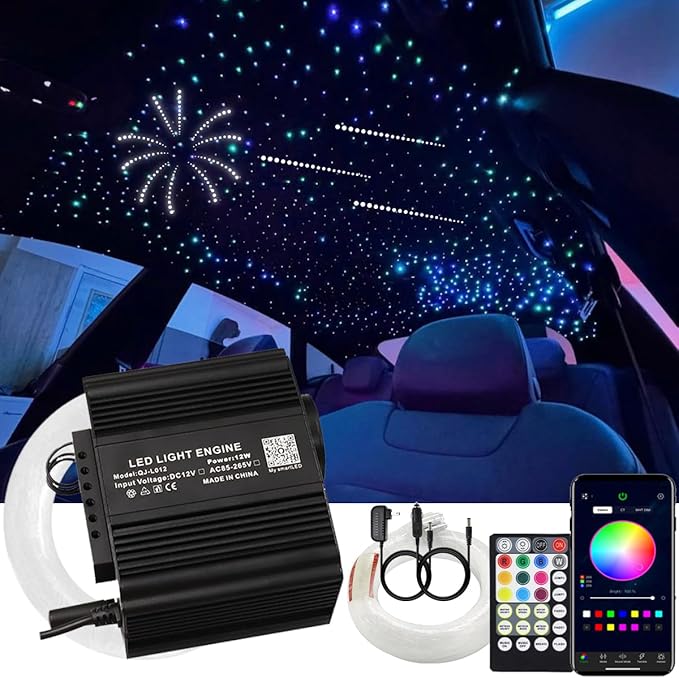 AMKI 200pcs 0.03in 6.5ft Twinkle Starlight Headliner Kit, Updated 2 in 1 Twinkle+Meteor Fiber Optic Light Box RGBW Sound Activated Mode for Car& Home Decoration, 180pcs Pure White Shooting Star