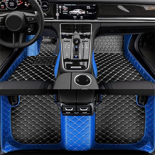 Custom Car Floor Mats Fit for 99% Sedan SUV Sports Car Full Coverage Pads Leather Floor Liners Mat Women Men (Black&Blue)