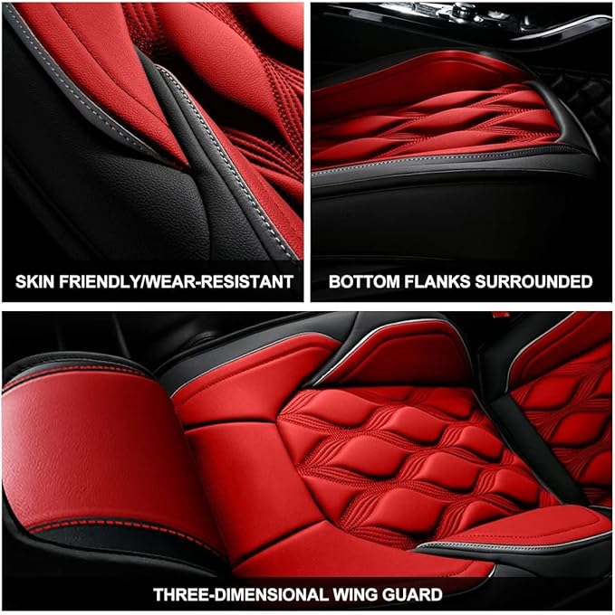 AOMSAZTO Front Seat Covers Fit for Volkswagen Tiguan 2009-2026 Waterproof Faux Leather Car Seat Cover Compatible with Airbag(2PCS Front, Black&Red)