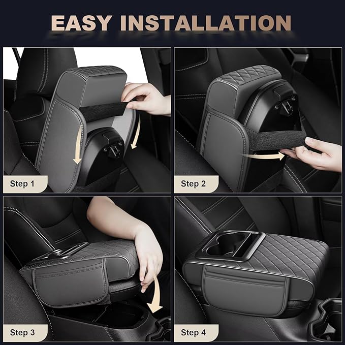 Center Console Cover Fit for Venza Faux Leather Car Armrest Cushion with Storage Bags, Cup Holder ＆ Phone Storage Multifunctional Middle Console Cover(Grey)