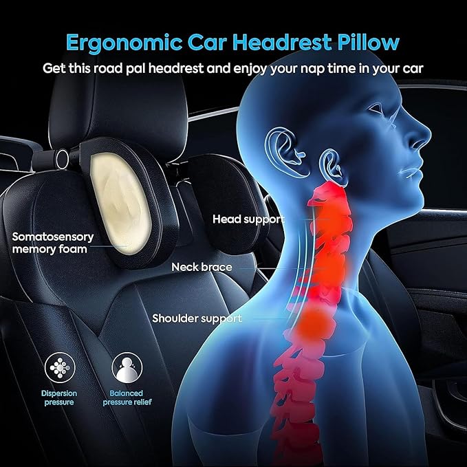 Headrest Lumbar Pillows Car Seat for Ford F150 2011-2025, Ergonomic Neck Back Support Cushion, Comfortable Breathable Washable Cover, Memory Foam, Brown