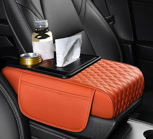 Car Armrest Center Console Cover for Acura Integra 2022–2025, Center Console Pad with Cup Holder, Multifunctional Armrest Cushion,F Orange
