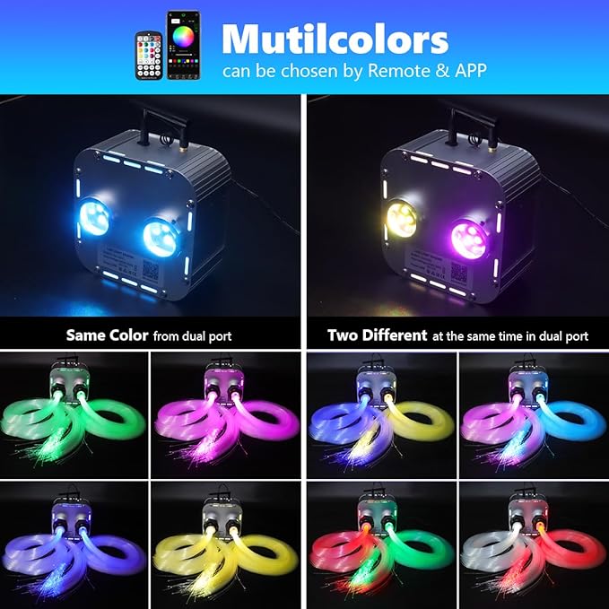 AMKI High Brightness Dual Color 32W Twinkle 2000pcs 0.03in 16.4ft Fiber Optic Starlight Headliner Kits RGBW Sound Activated APP/Remote Control for Movie Theater Home Ceiling Decor