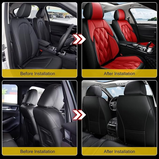AOMSAZTO Front Seat Covers Fit for Cadillac SRX 2010-2016 Waterproof Faux Leather Car Seat Cover Compatible with Airbag(2PCS Front, Black&Red)