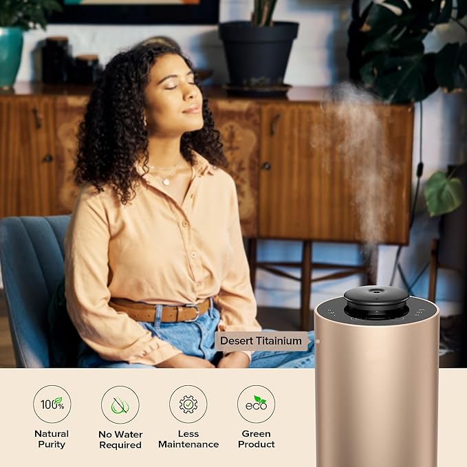 Airversa Waterless Essential Oil Diffuser Starter Kit with 4 x 10mL Fragrance Scent Oil, Battery Operated Mini Scent Air Machine Portable Diffuser for Home Car Office, ANX Titanium Kit-C
