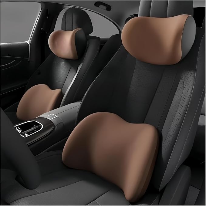 Car Neck Pillow and Lumbar Support Cushion - Memory Foam Backrest for Driver Seat Comfort(E)