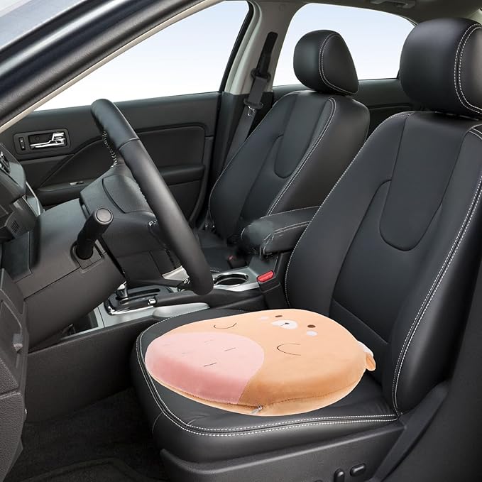 Luxshiny Memory Foam Car Seat Cushion and Office Chair Cushion, Small Bear Design, Vehicle and Desk Seat Pad for Drivers and Home Use, Lumbar Support for Comfort and Posture