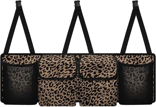 Brown Leopard Print Trunk Organizer Car Women Sturdy Car Organization Waterproof Back of Seat Car Organizer,Easy to Install
