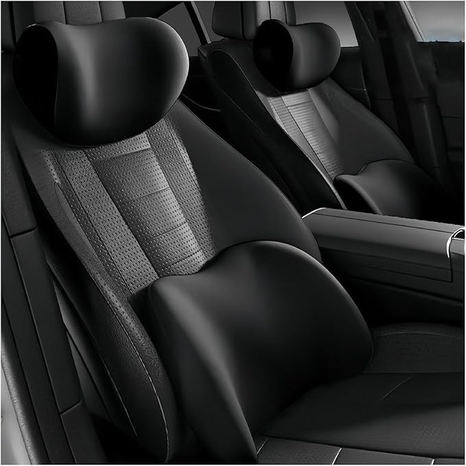 Car Lumbar Support Pillow and Car Neck Pillow Kit for Peugeot 2008 / E-2008 2013-2021 2022 2023 2024 2025 2026, Car Seat Neck Back Rest Pillows, Ergonomic Car Seat Headrest & Lumbar Cushion