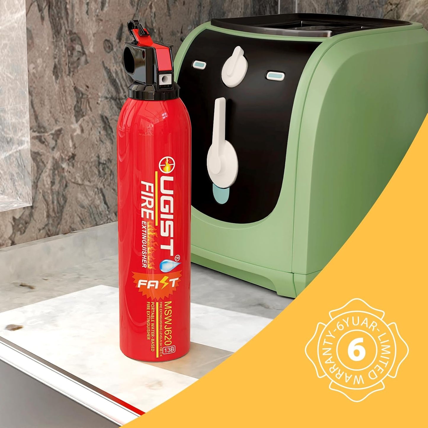 Small Portable Fire Extinguisher for Home and Kitchen, 21oz Each, 1-Pack, Water-Based Fire Extinguishers for Quick Emergency Response, Prevent Re-Ignition, Ideal for Vehicle and Camping, MSJ620