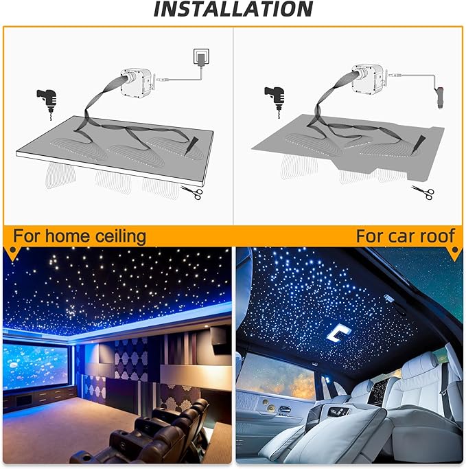 32W Twinkle Starlight Headliner Kit, 1600pcs*0.03in*13.1ft LED Fiber Optic Lights Kit, Star Ceiling Light+10 Crystals+Adapter+Car Use Plug for Car Roof/Home with APP/Remote/Music Mode