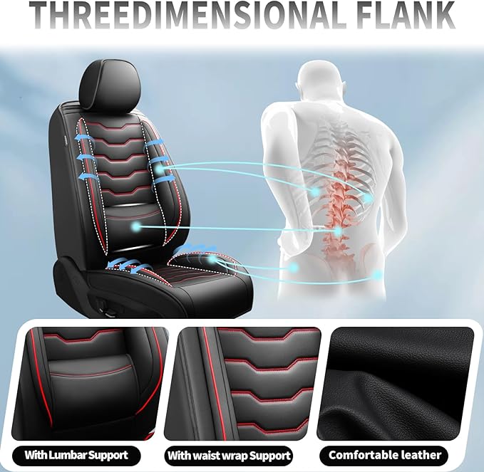 Fit Juke Car Seat Covers Compatible with Nissan Juke 2012-2015 2016 - Premium Leather，Waterproof Breathable，All-Weather Seat Cushion Protecto&Airbag Compatible (2 Front Seat Red Line Black)
