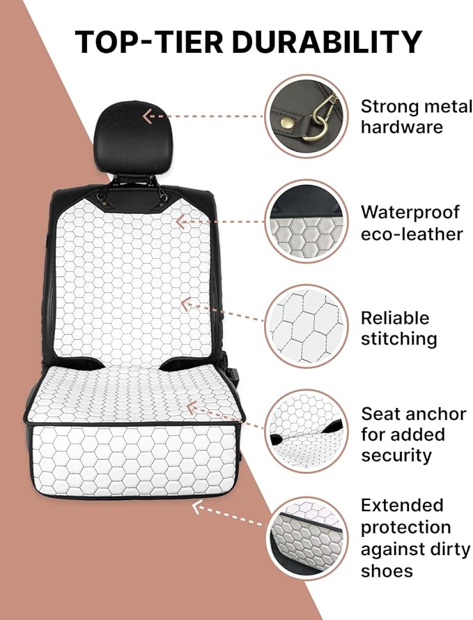 Owleys Set Seat Back Organizer & Car Seat Protector Hexy Waterproof & Non-Slip Protector for Child Car Cushion for Leather and Fabric Seats (White 2 pcs)