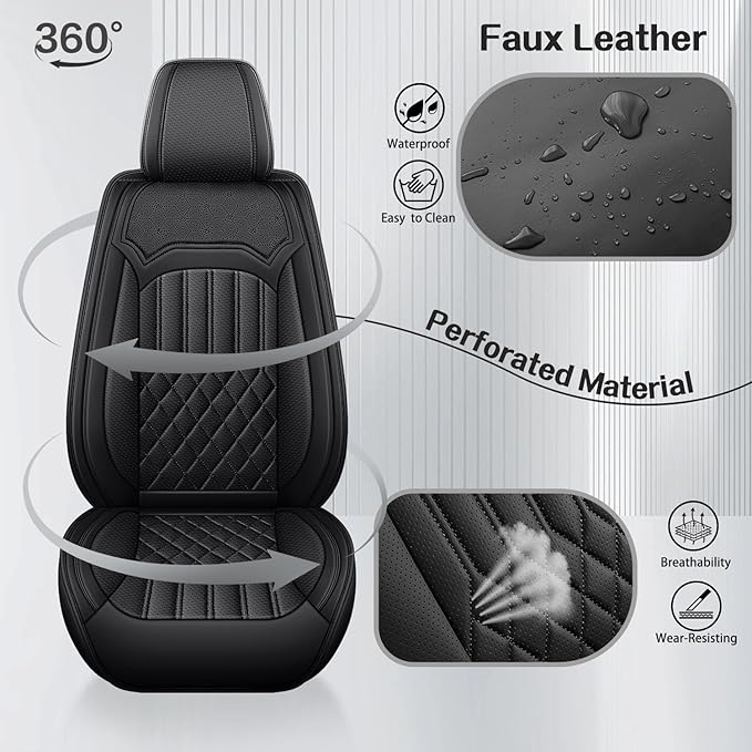 Car Seat Covers for Genesis GV70 2022-2025 2026, Full Set Nappa Leather Waterproof Breathable Anti-Slip Airbag Compatible Car Seats Protector, Car Interior Seats Cover (Black+Red,+Pillow)
