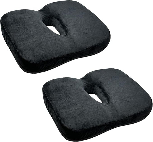 Seat Cushion - Memory Foam Sitting Pillow - Car Seat & Office Chair Cushion - Slip-Resistant with Soft Surface (2 Packs, Curved Shape)