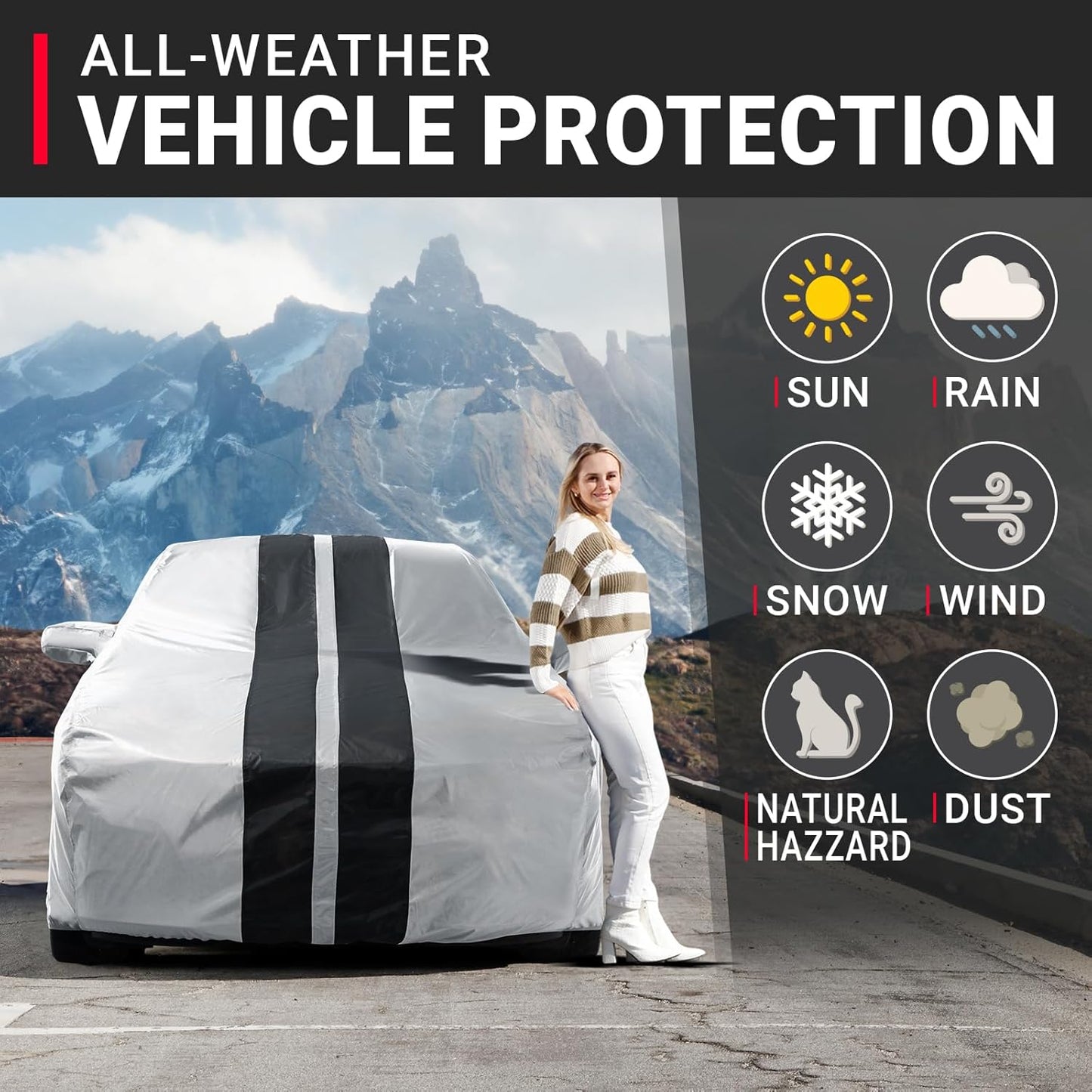 iCarCover Custom Car Cover for Buick Somerset (1985-1988) Waterproof All-Weather Rain Snow UV Sun Protector Full Exterior Indoor Outdoor Car Cover (Stripe - Gray/Black)