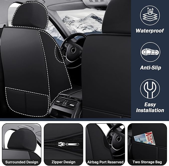 Car Seat Cover for Chevrolet Camaro 2000-2024, Durable Wear Resistant Waterproof Vehicle Cushion Cover, Breathable No Odor Premium Leather Vehicle Seat Covers.(Standard,Black)