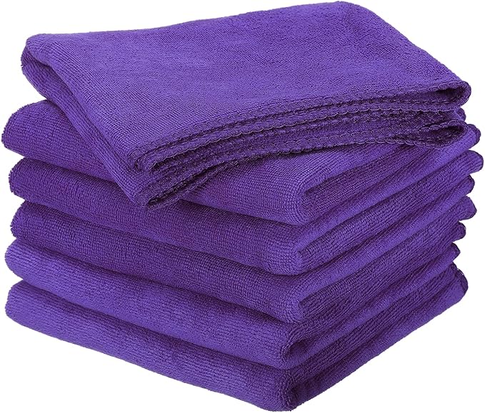 HARFINGTON 6 Pack Microfiber Cleaning Cloth, 24" x 12" Multi-Functional Cleaning Towels Reusable Absorbent Rags for Car Wash Kitchen Household Window Clean, Purple
