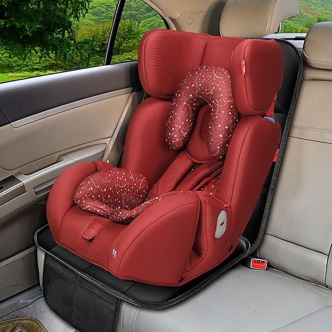 XHYANG Car Seat Protector 1 Pack Car Seat Cushion Mat Thickest Padding,Waterproof 600D Fabric Car Seat Covers for Non-Slip Backing Mesh Pockets for Baby and Pet (Beige, 1 Pc)