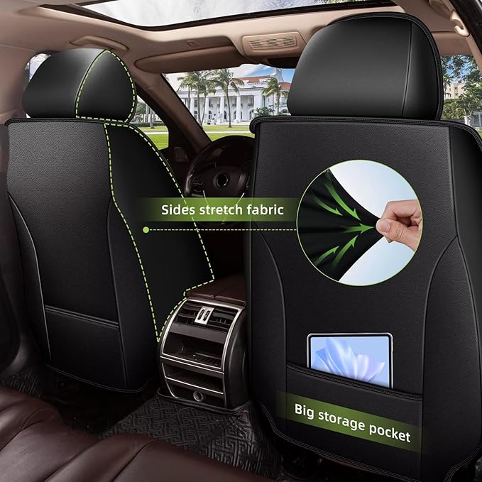 AOMSAZTO 2 Front Seat Covers Fit for VW/Volkswagen Jetta 2007-2026: First Row 2PCS Faux Leather Waterproof Seat Covers Automotive Seat Cushion Protector(Black&Grey)