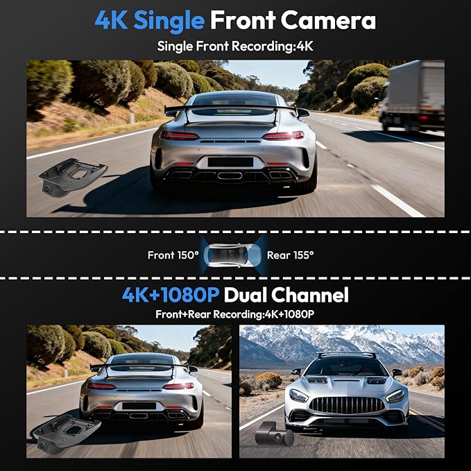 Front 4K Dash Cam for Toyota RAV4 2019-2021 LE Limited Premium XLE TRD Hybrid & RAV4 Prime 2021-2024 (Model A)(No Vent Hole),OEM-Style,Loop Recording,Easy Installation,WiFi & App,64G Card