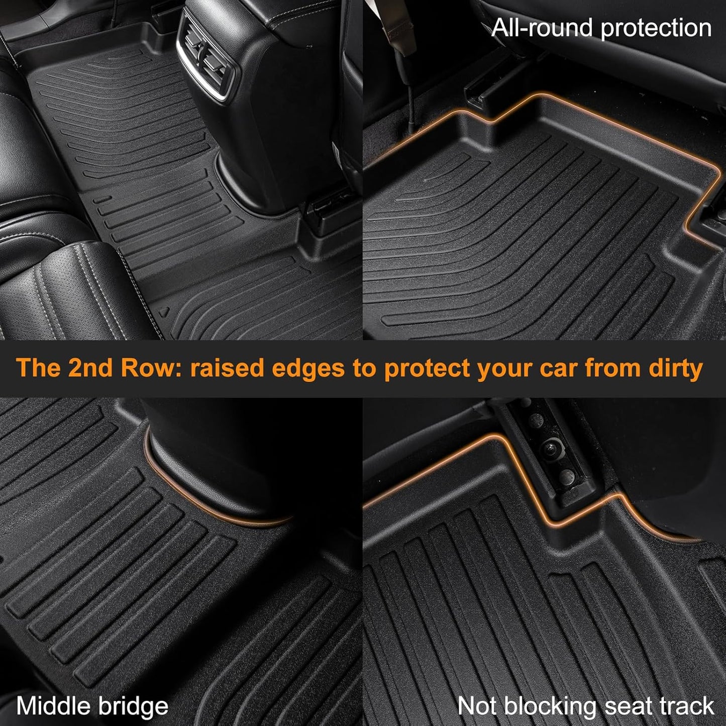 Binmotor-Custom Floor Mats & Cargo Liner for Acura RDX 2016 2017 2018, Front & 2nd Row & Cargo Mat Full Set, TPE All Weather Car Floor Mat for Acura RDX Accessories Floor Liners