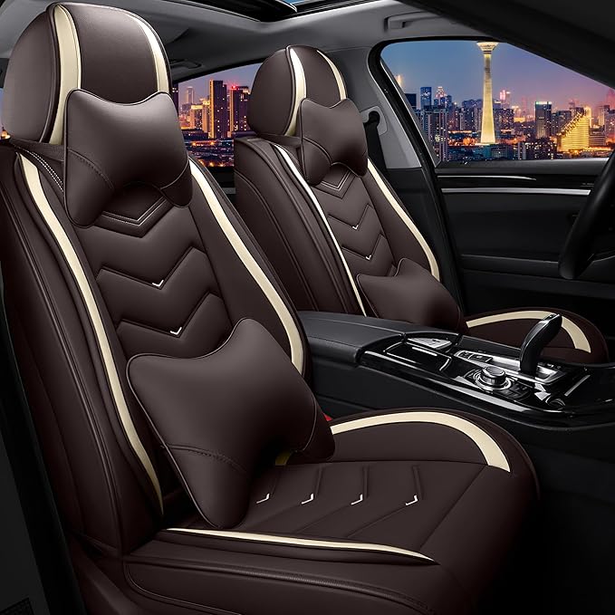 CTDS Car Seat Covers for Chevy Equinox 2005-2026, Stylish Sport Seat Cover, Premium Nappa Leather Car Seat Cover. Automobile Seat Covers Sets.(Luxury 2 Seats/Coffee Color)