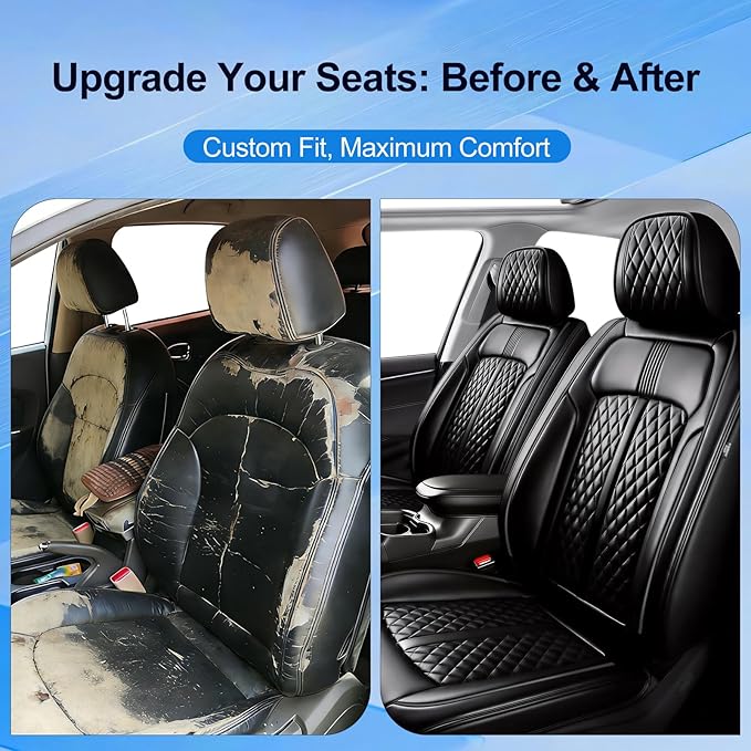 Fit Mazda 3 Car Seat Covers for Select Mazda 3 2010-2019 - Full Coverage Leather, Airbag Compatible, Waterproof & All Weather Seat Cushion Protector, Full Set, Black