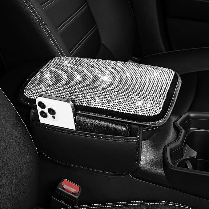 Center Console Cover Fit for Kia Sorento 2003-2025 with 2 Storage Bags Quilted - Studded Leather Car Armrest Cover Cushion Anti - Slip(Black&Quilted)